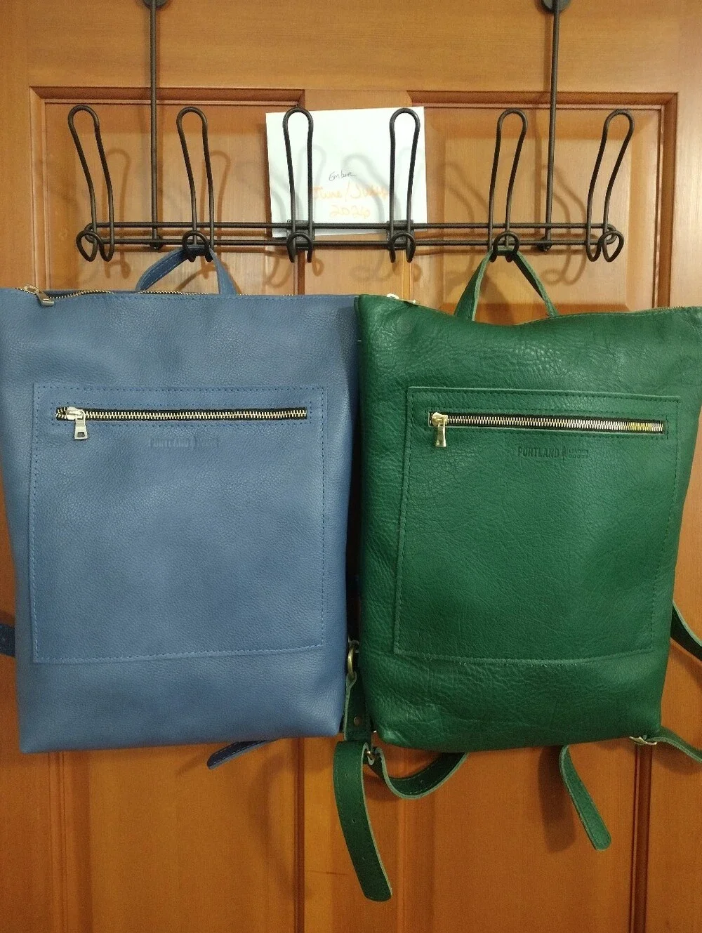 Leather Zipper Front Backpack - Blue and Green